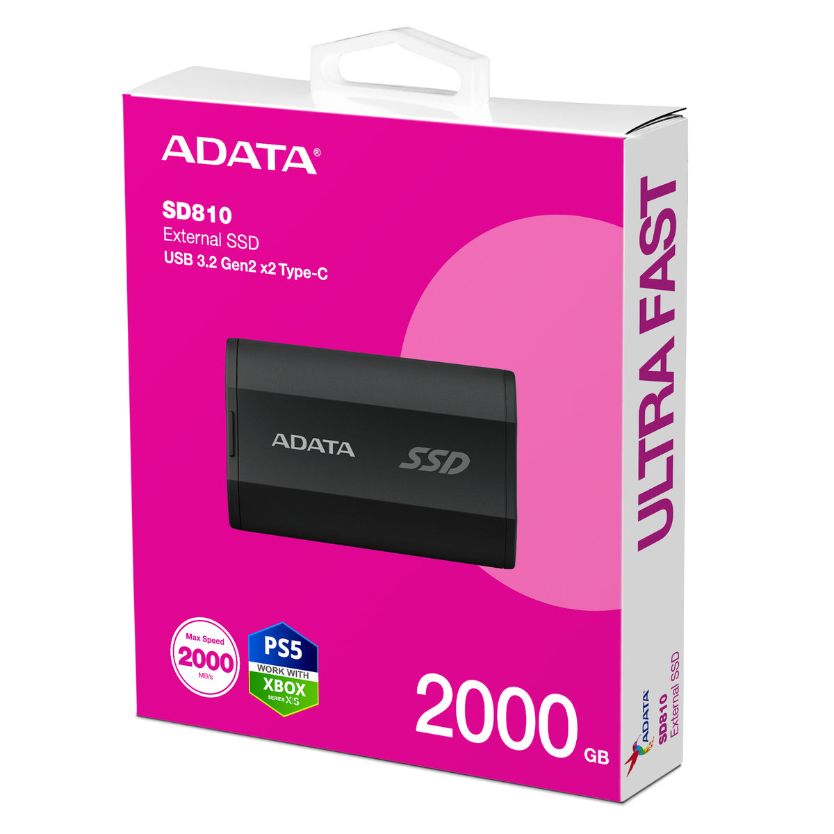 ADATA SD810 SSD Portable 2 To USB Type-C USB 3.2 Gen 2x2 Noir