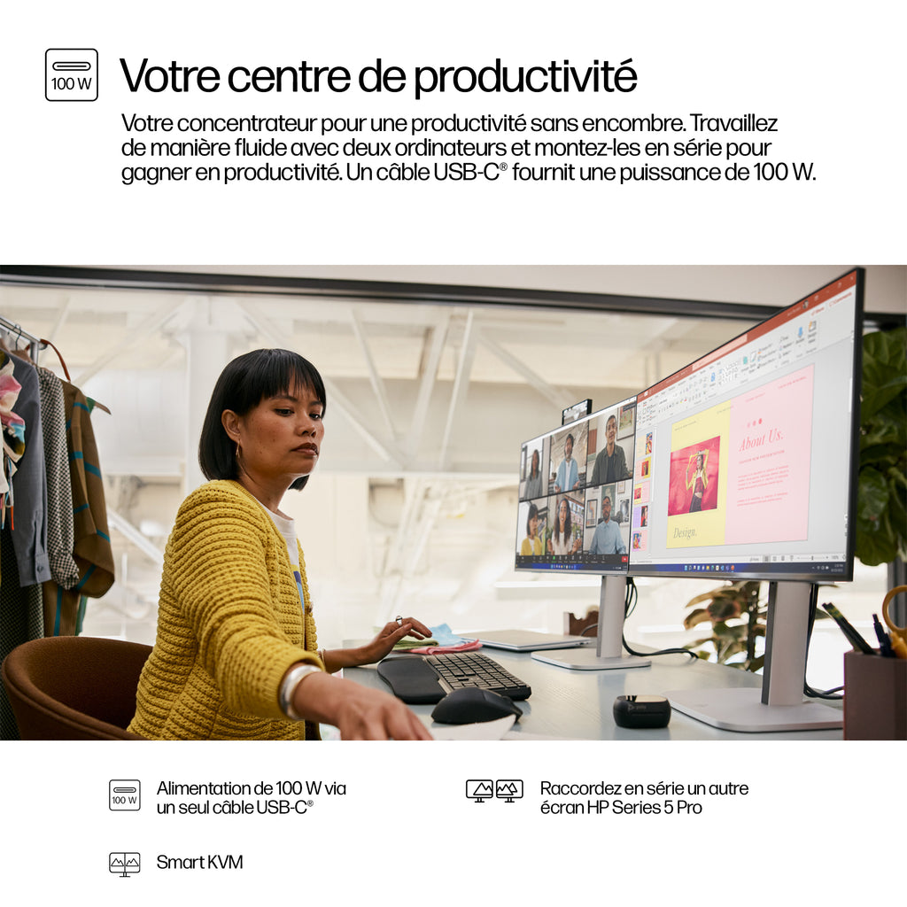 HP Series 5 Pro Écran de Visioconférence 23,8 pouces FHD USB-C 524pm sans PVC