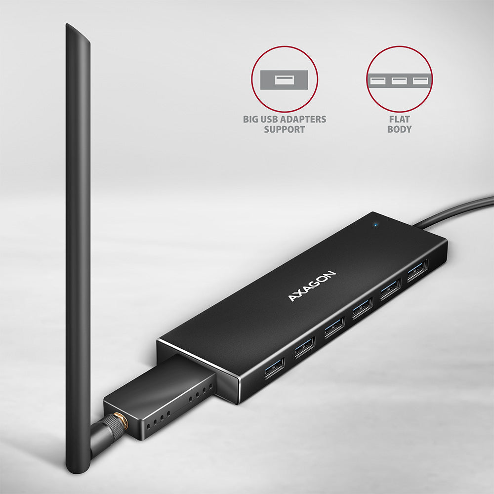 Axagon HUE-F7A Hub USB 3.2 Gen 1, 7 Ports, Aluminium Flat, Noir