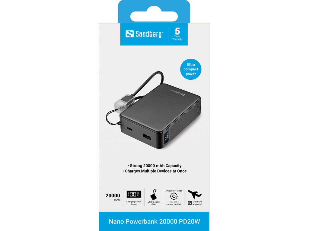 Sandberg 421-40 banque d'alimentation électrique Lithium-Ion (Li-Ion) 20000 mAh Noir