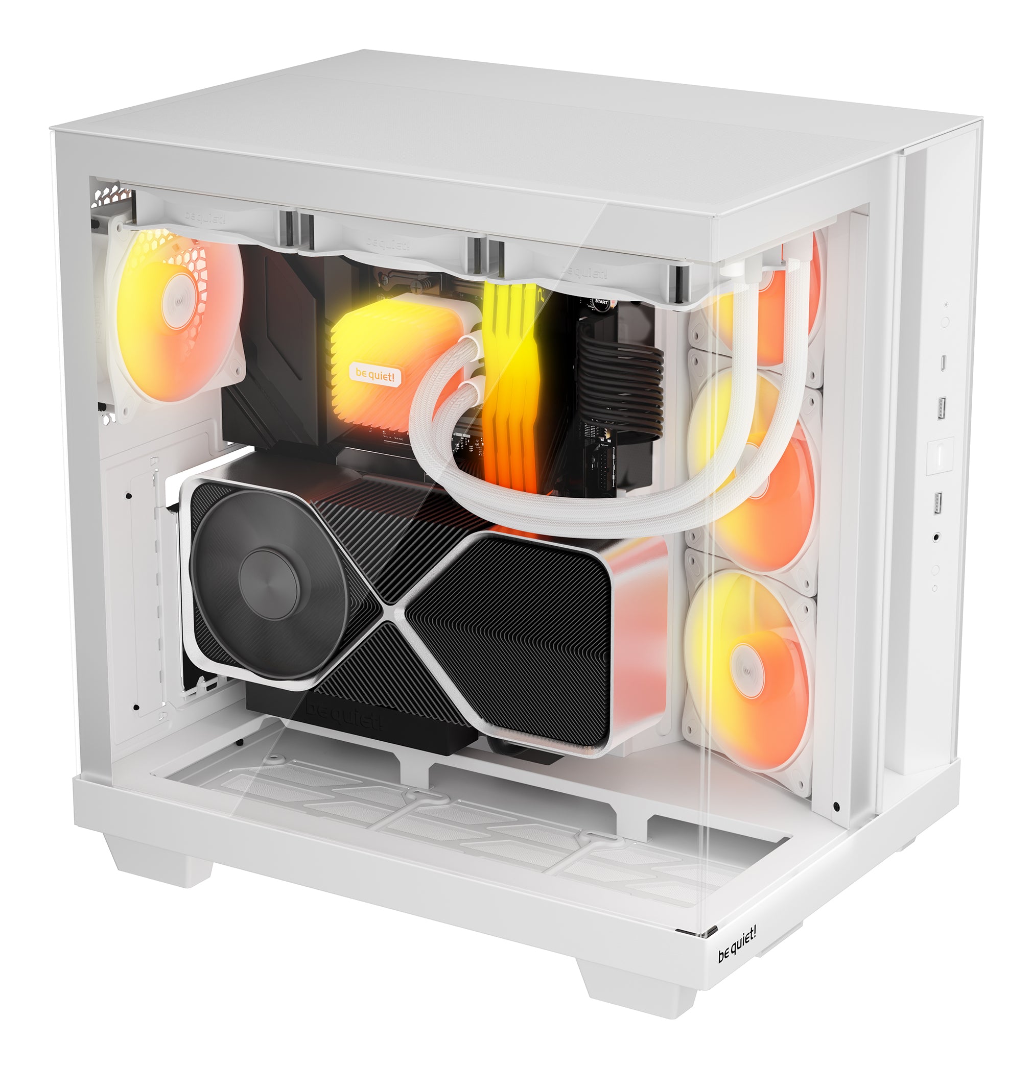 be quiet! Light Base 500 Blanc | Boîtier PC ARGB vitré, Mini ITX / Micro ATX / ATX, 4 ventilateurs Light Wings LX 120 mm