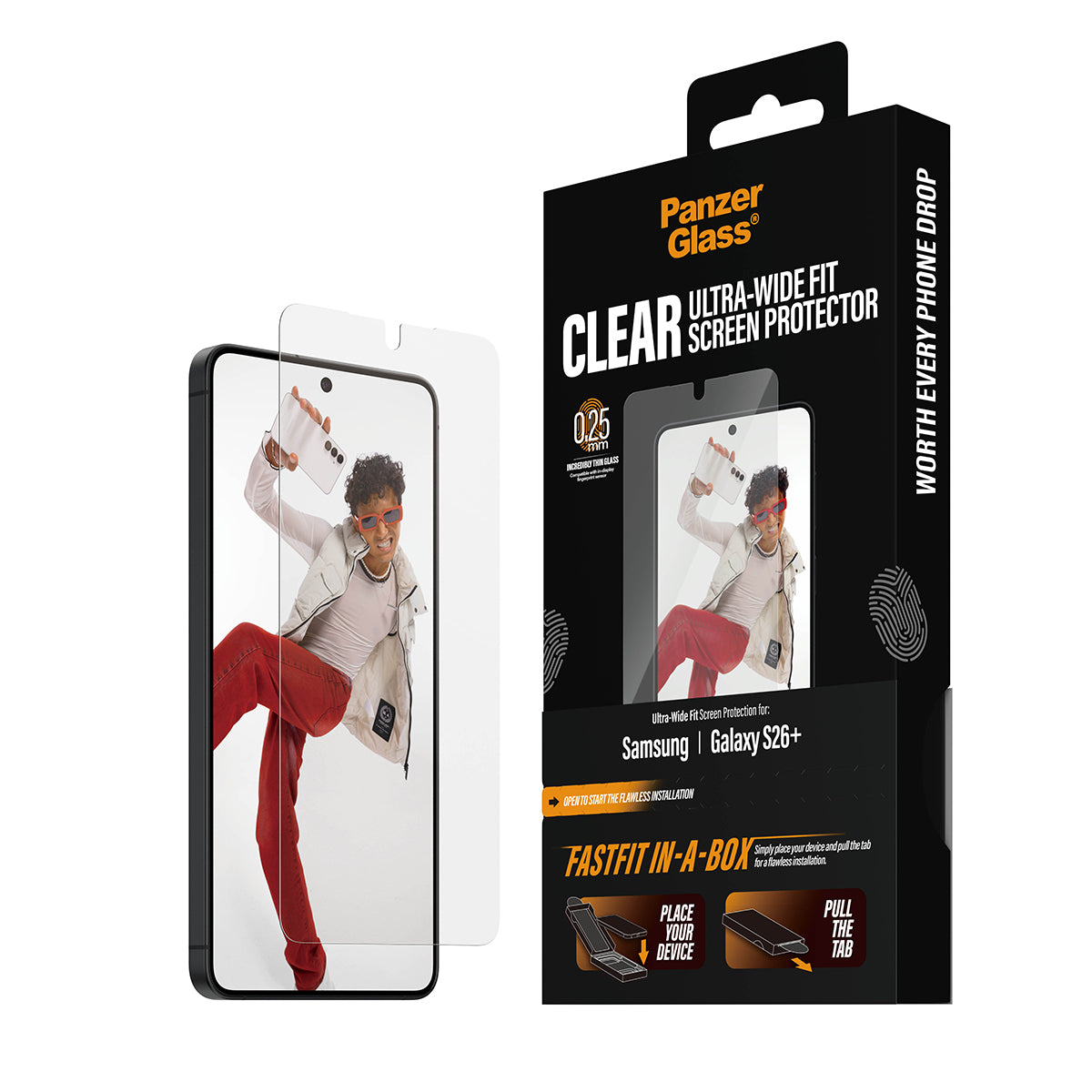 PanzerGlass Protection d'écran pour Samsung Galaxy S26+, Ultra-Wide Fit avec Fastfit, Transparent