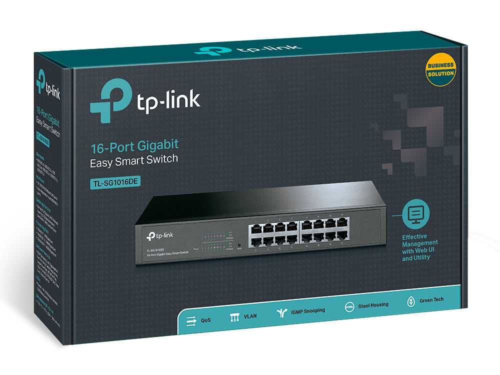 TP-Link TL-SG1016DE Switch Gigabit Ethernet Géré L2, 16 Ports RJ-45, Format 1U, Noir