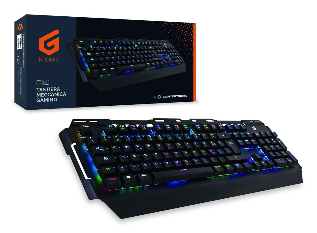Conceptronic KRONIC Clavier Gaming Mécanique USB QWERTY Italien, Rétroéclairage RGB, Noir