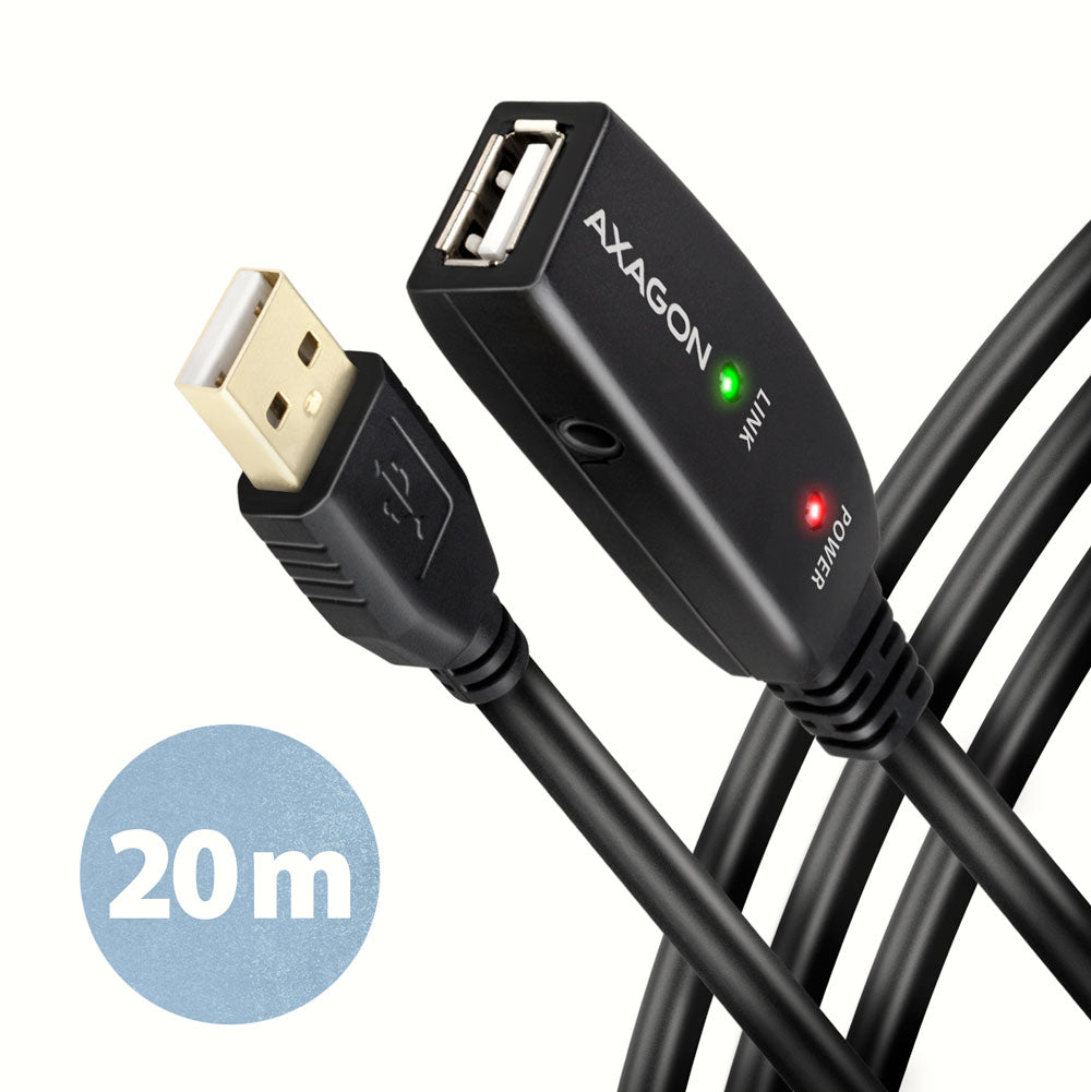 Axagon ADR-220 USB 2.0 A-M -> A-F active extension/repeater cable 20m - Kabel - Digital/Daten câble USB USB A 0,48 Gbit/s Noir