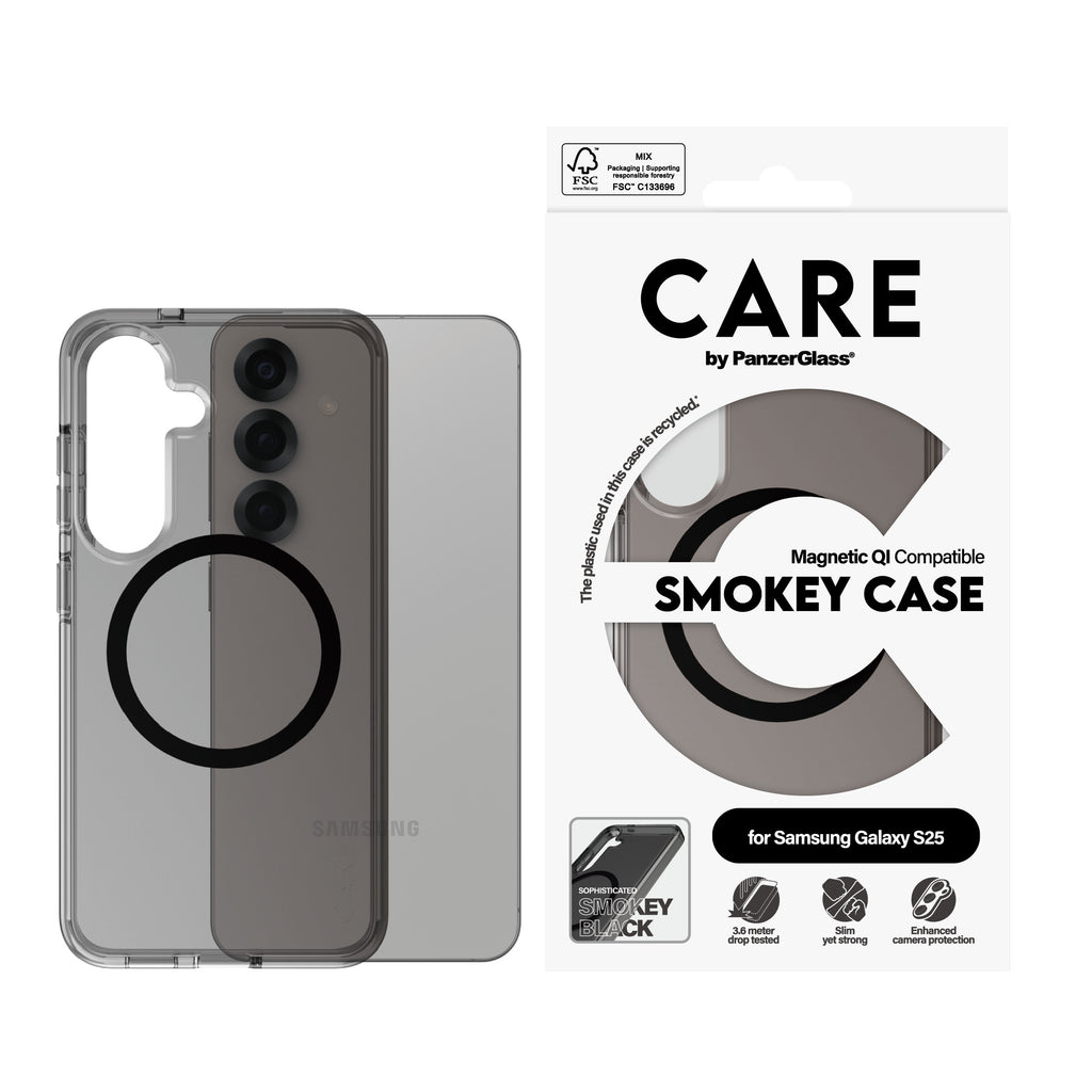 PanzerGlass PanzerGlass CARE™ by ® Urban Combat Case Smokey w. Black Qi Compatible Samsung Galaxy S25 coque de protection pour téléphones portables Housse Noir
