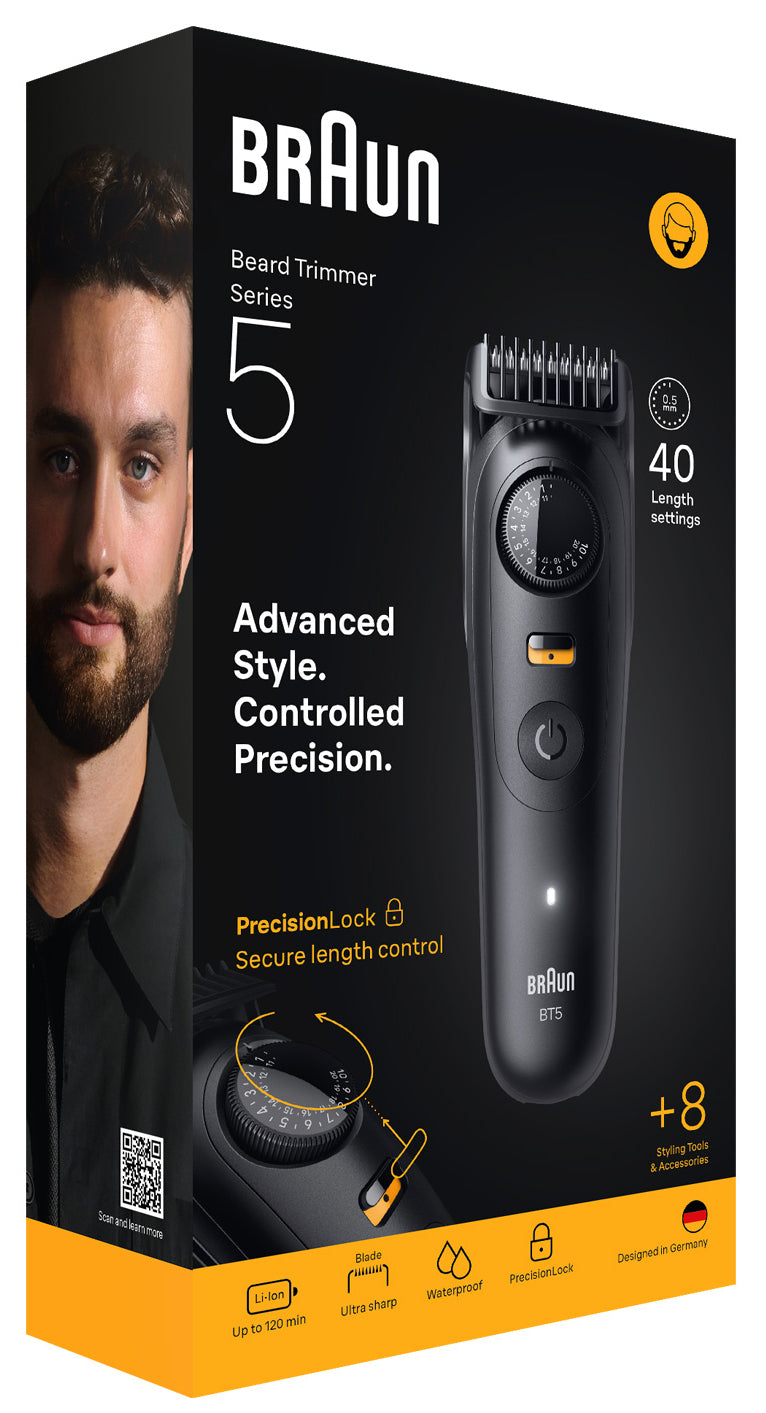 Braun BeardTrimmer 5 BT5560 Tondeuse à Barbe, Noir, Étanche Mouillé & Sec