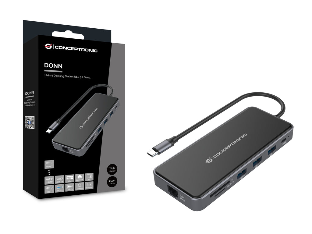 Conceptronic DONN15G Station d'accueil USB 3.2 Gen 1 Type-C, Gris