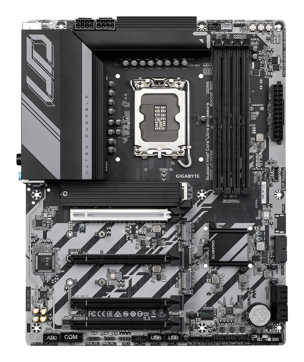 GIGABYTE Carte mère Z890 UD WIFI6E - Prend en charge les processeurs Intel Core Ultra (Série 2), VRM à 12+1+2 phases, jusqu'à 8800MHz DDR5 (OC), 1xPCIe 5.0 + 2xPCIe 4.0, Wi-Fi 6E, LAN 2.5GbE, USB 4