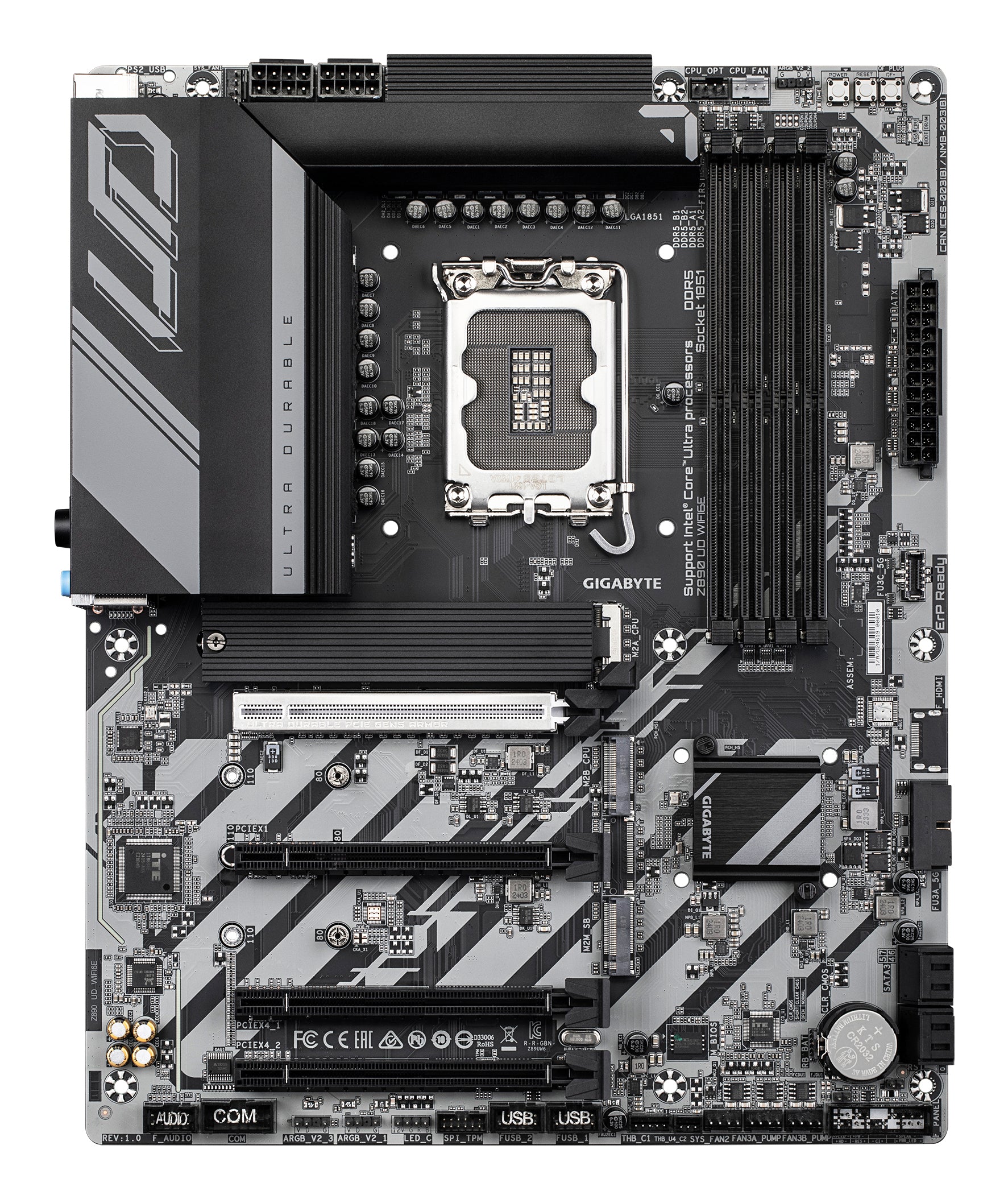 GIGABYTE Carte mère Z890 UD WIFI6E - Prend en charge les processeurs Intel Core Ultra (Série 2), VRM à 12+1+2 phases, jusqu'à 8800MHz DDR5 (OC), 1xPCIe 5.0 + 2xPCIe 4.0, Wi-Fi 6E, LAN 2.5GbE, USB 4