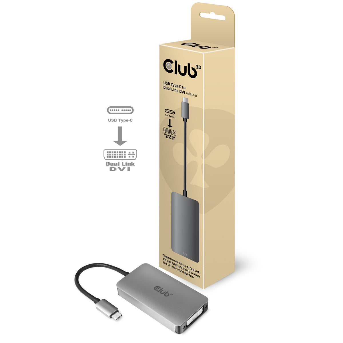 CLUB3D CAC-1510 câble vidéo et adaptateur USB C DVI-D Dual link Gris