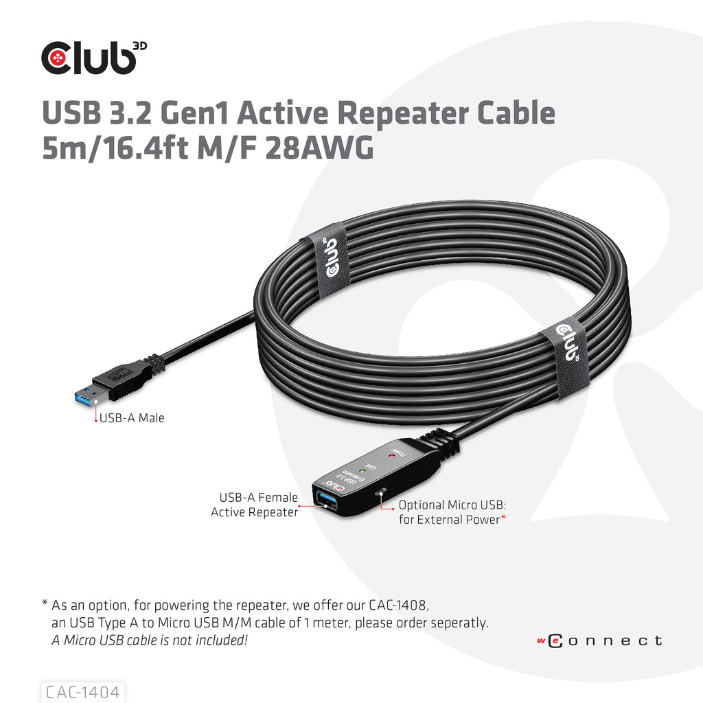 CLUB3D CAC-1404 câble USB USB 3.2 Gen 1 (3.1 Gen 1) 5 m USB A 5 Gbit/s Noir