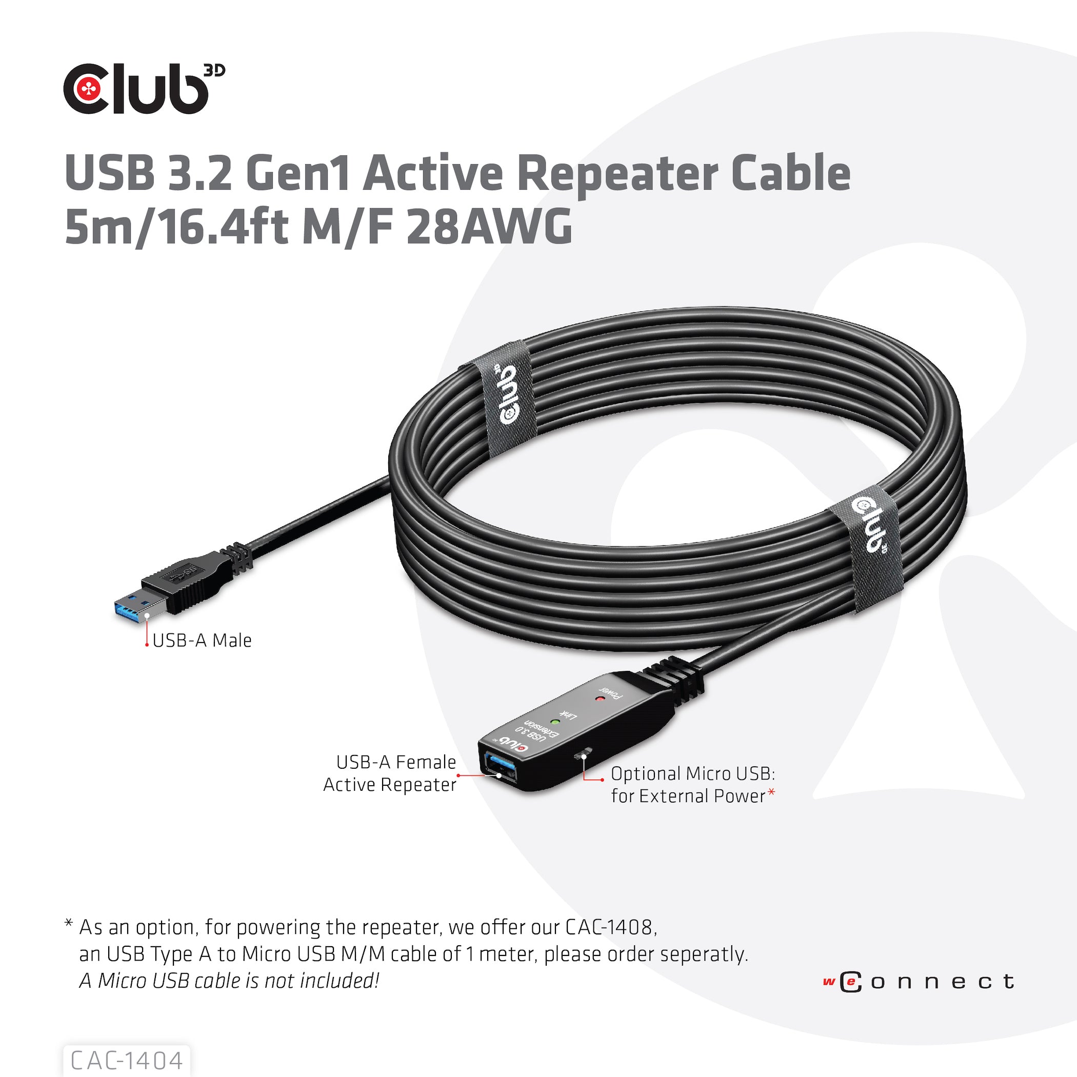CLUB3D CAC-1404 câble USB USB 3.2 Gen 1 (3.1 Gen 1) 5 m USB A 5 Gbit/s Noir