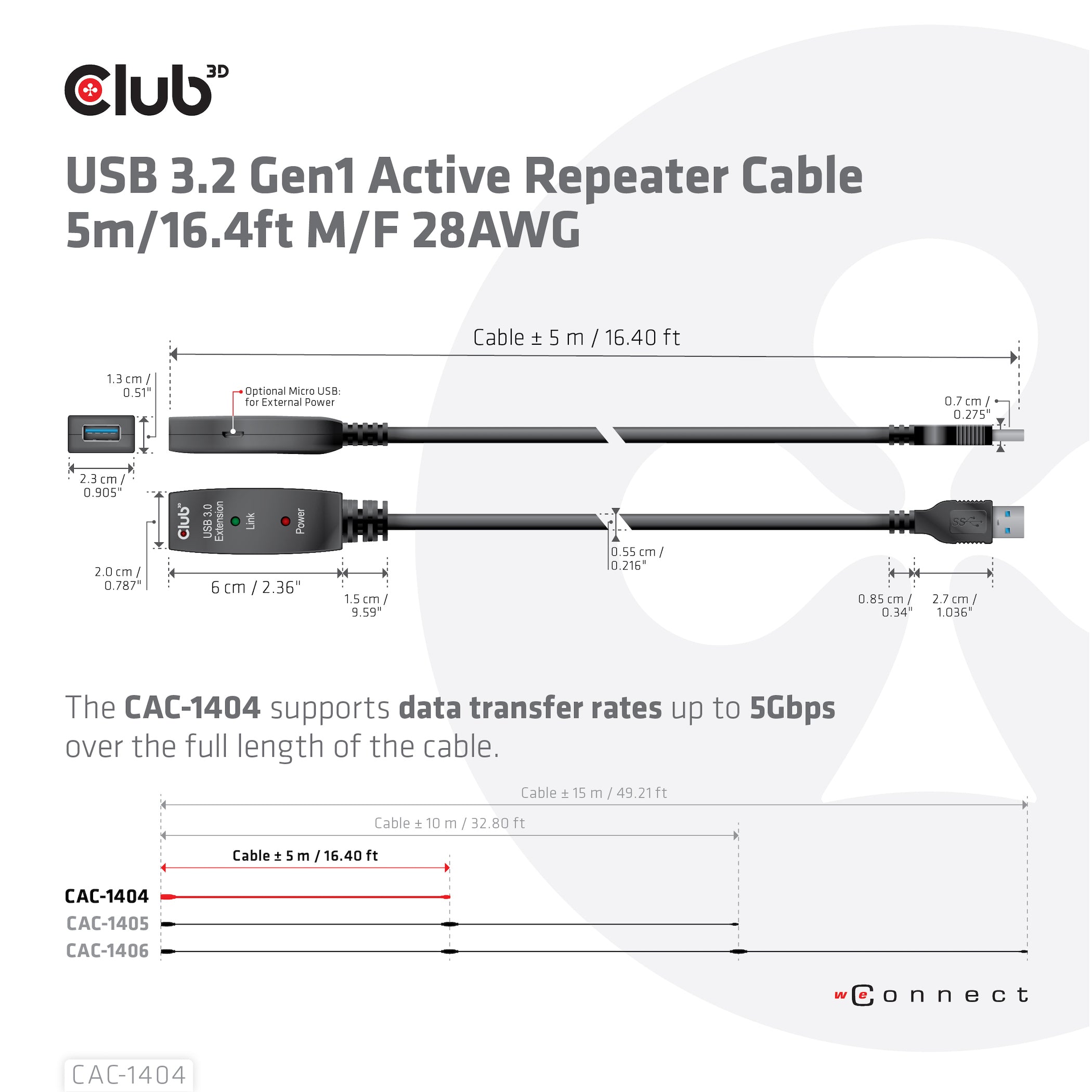 CLUB3D CAC-1404 câble USB USB 3.2 Gen 1 (3.1 Gen 1) 5 m USB A 5 Gbit/s Noir