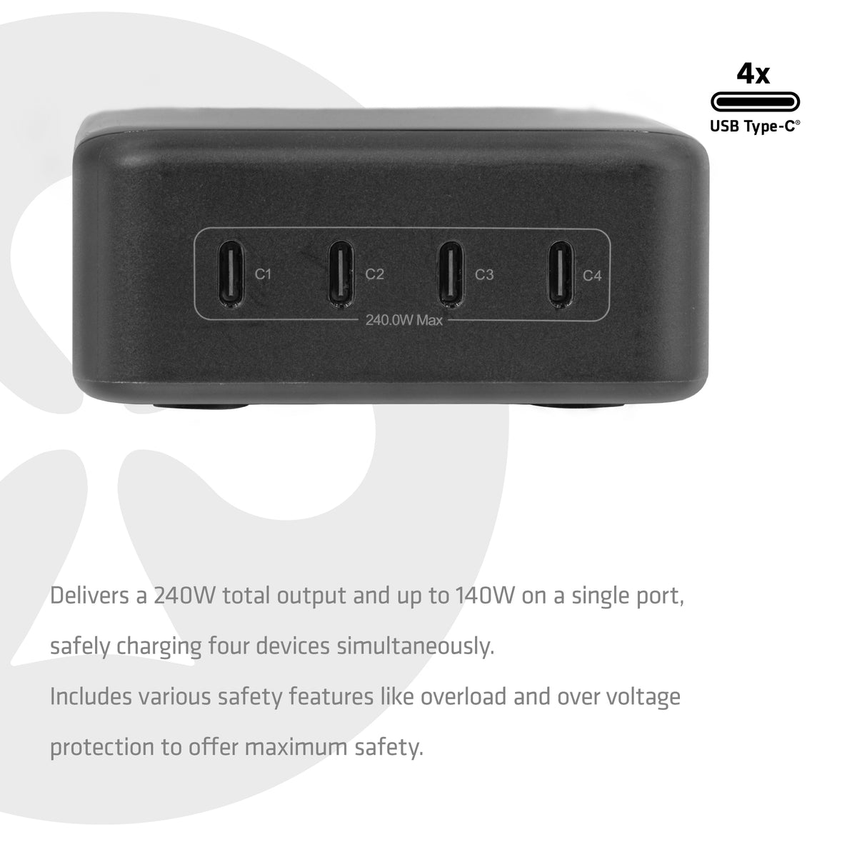 CLUB3D CAC-1933 Chargeur Universel Secteur Charge Rapide, 4 Ports USB-C, Noir