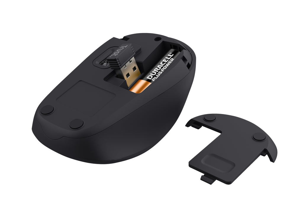 Trust TM-201 Souris Bureau Sans Fil RF Optique 1600 DPI pour Droitier, Noir
