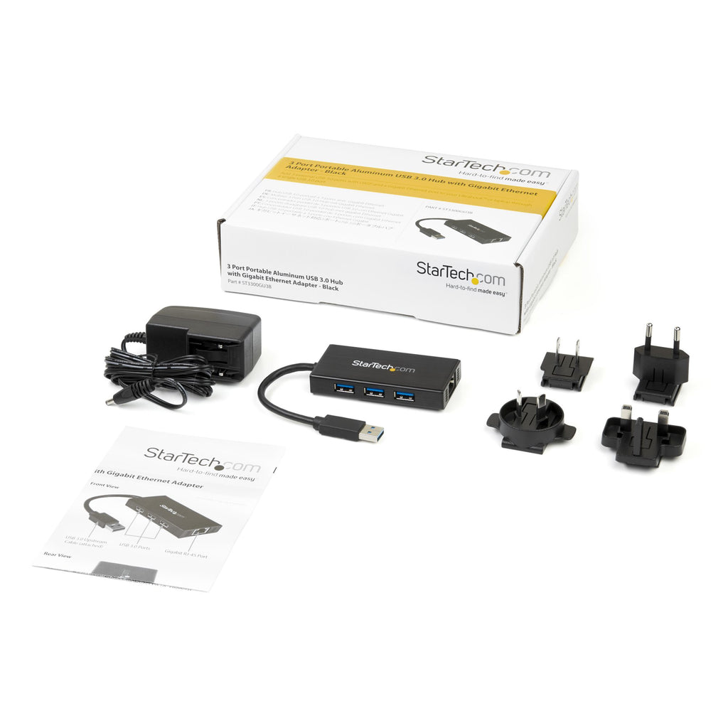 StarTech.com Hub USB 3.0 5Gbps 3 ports avec Gigabit Ethernet et Câble Intégré, Aluminium