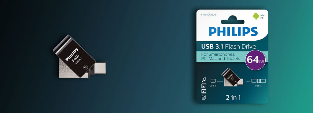 Philips FM64DC152B/00 lecteur USB flash 64 Go USB Type-C 3.2 Gen 1 (3.1 Gen 1) Noir