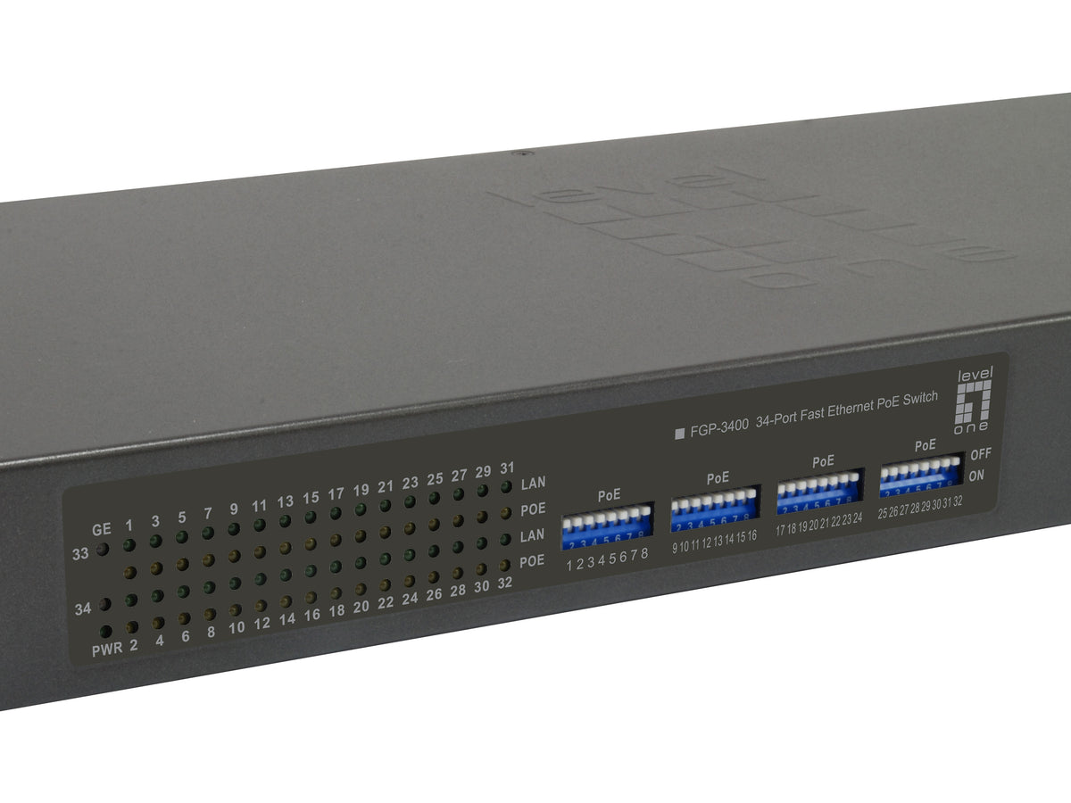 LevelOne FGP-3400W380 Commutateur Réseau Non-géré Fast Ethernet 10/100 PoE, 32 Ports, Noir