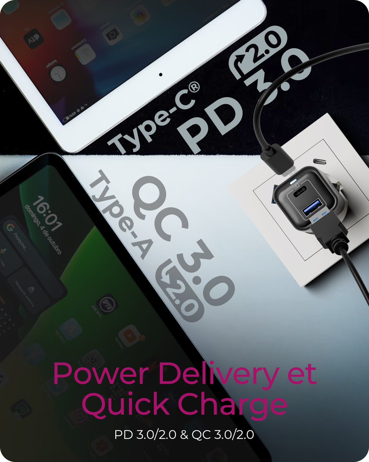 ICY BOX IB-PS1020-PD Universel Noir Secteur Charge rapide Intérieure