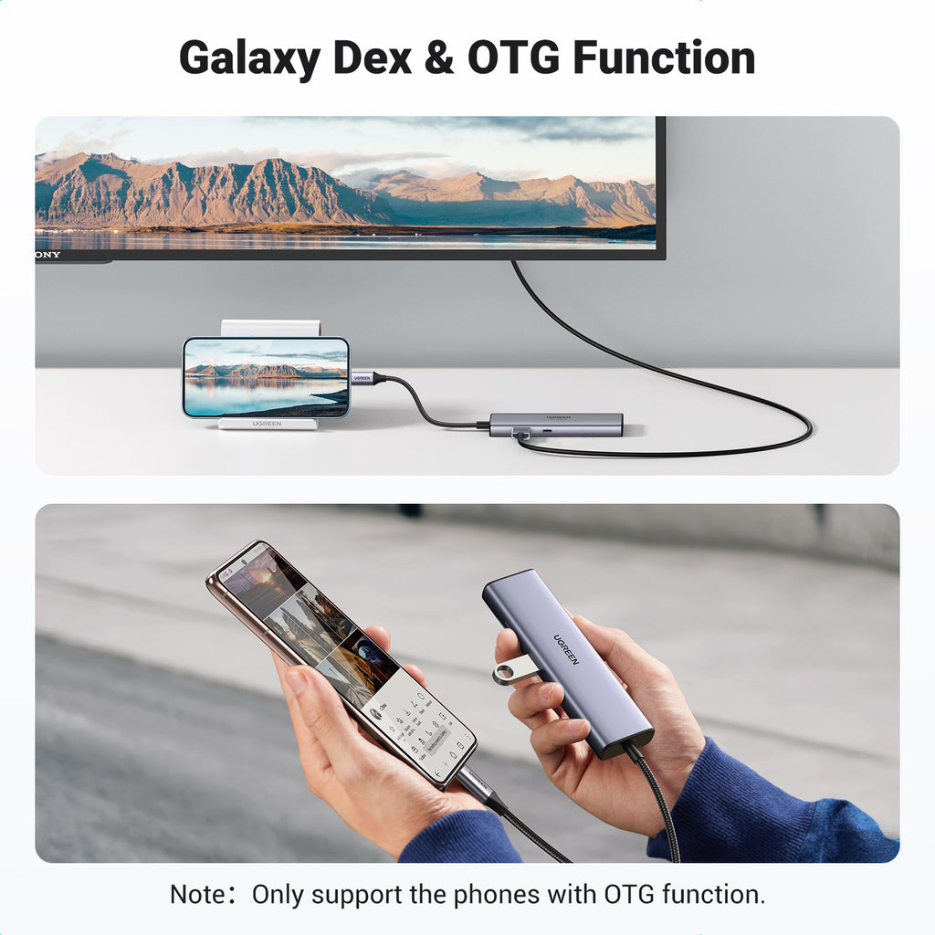 Ugreen USB-C to 2*USB3.0+HDMI+RJ 45+SD&TF+PD port Hub - vue 6