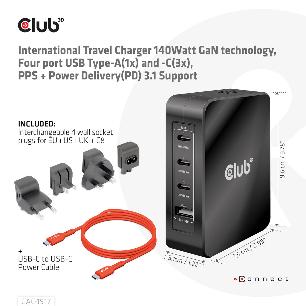 CLUB3D CAC-1917 chargeur d'appareils mobiles Universel Noir Secteur Charge rapide Intérieure