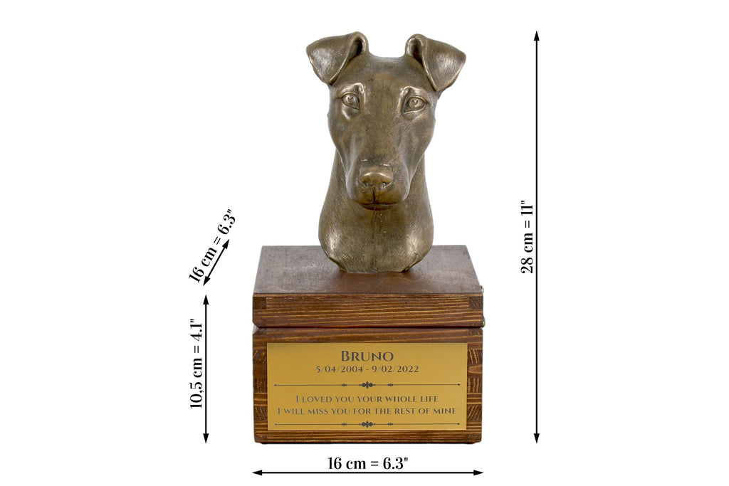 Fox Terrier Smooth - urn for dog ashes with a statuette, small urn for a dog, personalized urn with a bust of a dog by Art-Dog brand