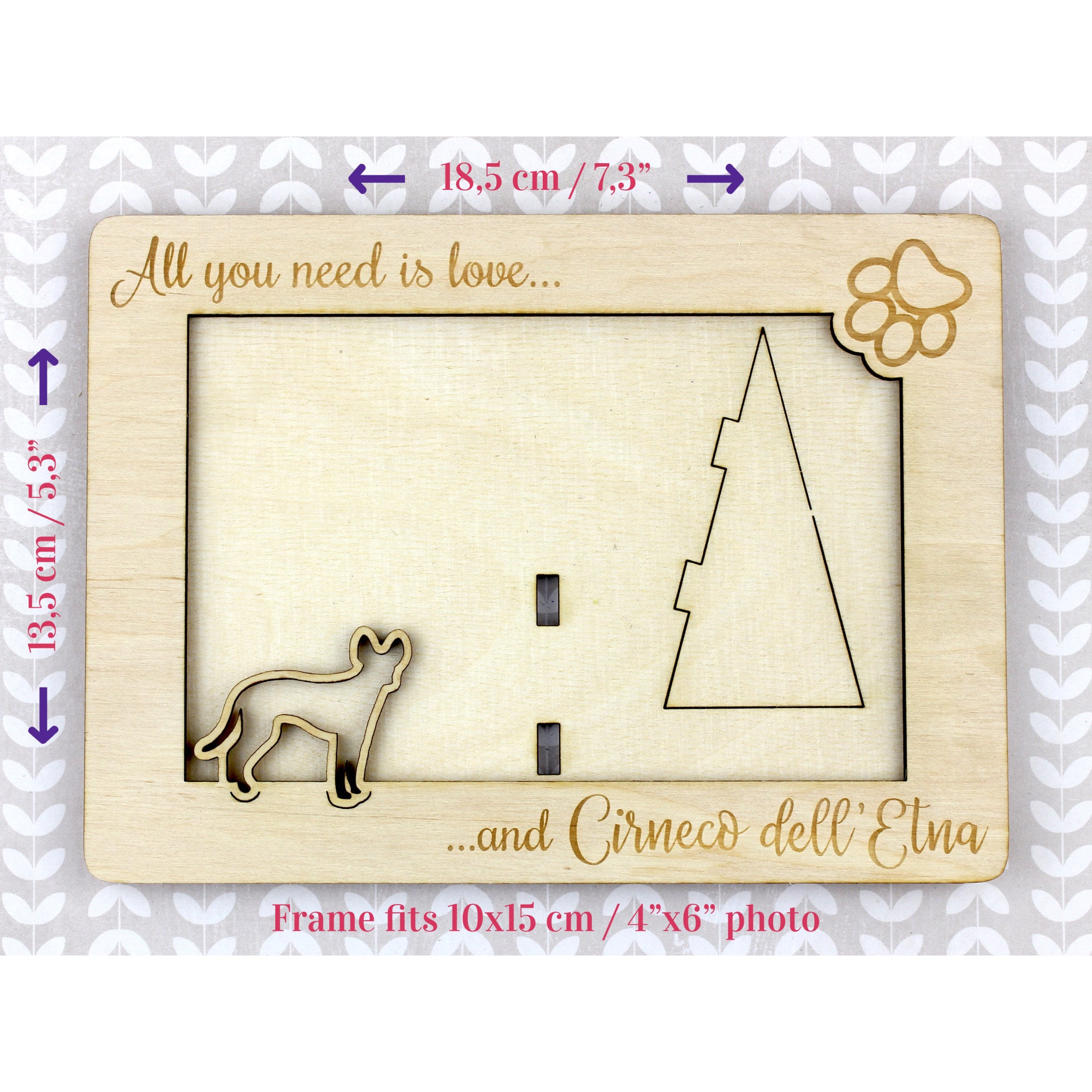 Cirneco dell'Etna - Photo frame, engraved wooden frame, a lovely gadget for the dog lover by Art-Dog