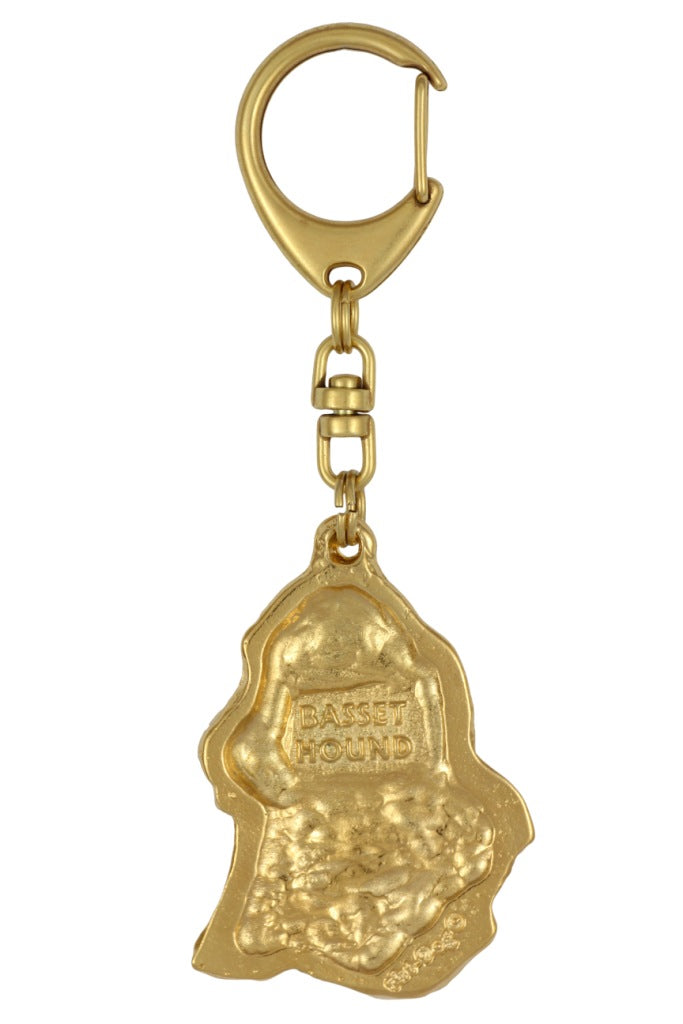 Basset Hound II - keychain and necklace with a dog in a box, high-quality gold-plated product, Art-Dog brand