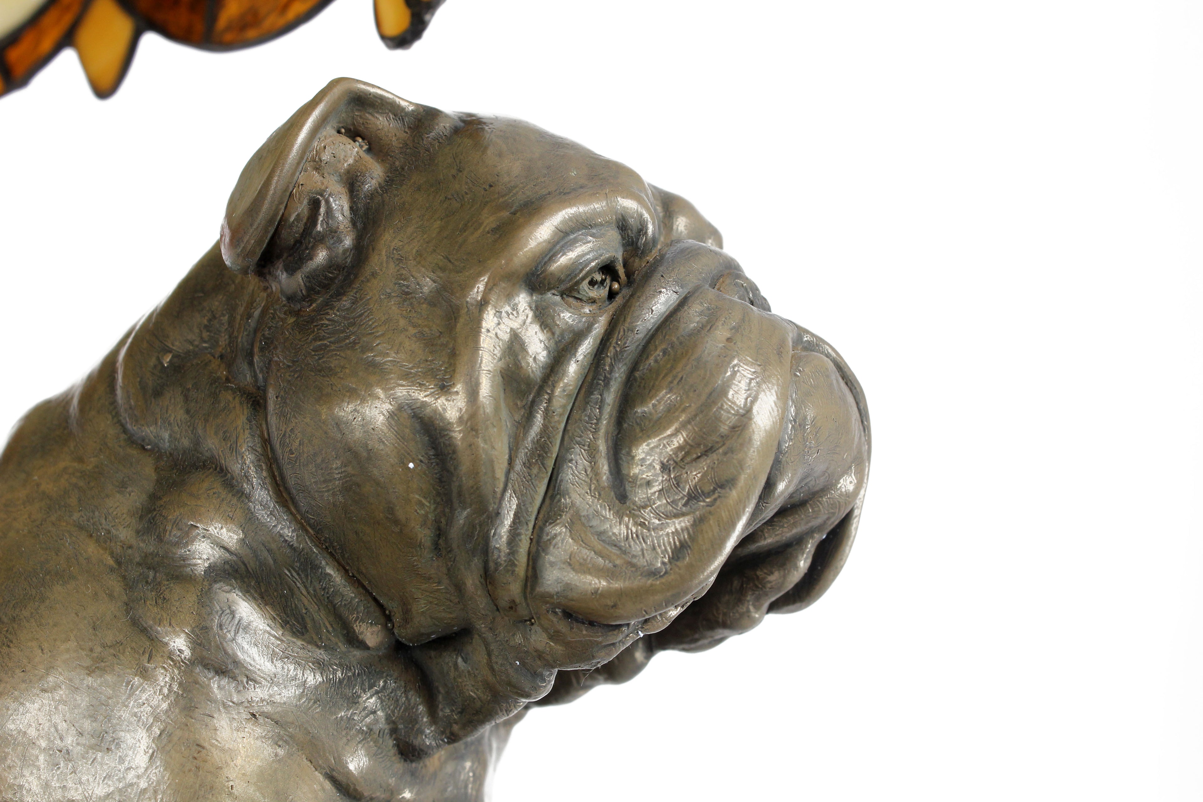 Bulldog, English Bulldog, British Bulldog - stained glass lamp with a lampshade, table lamp with a dog statue, interior decor in retro style by Art-Dog brand