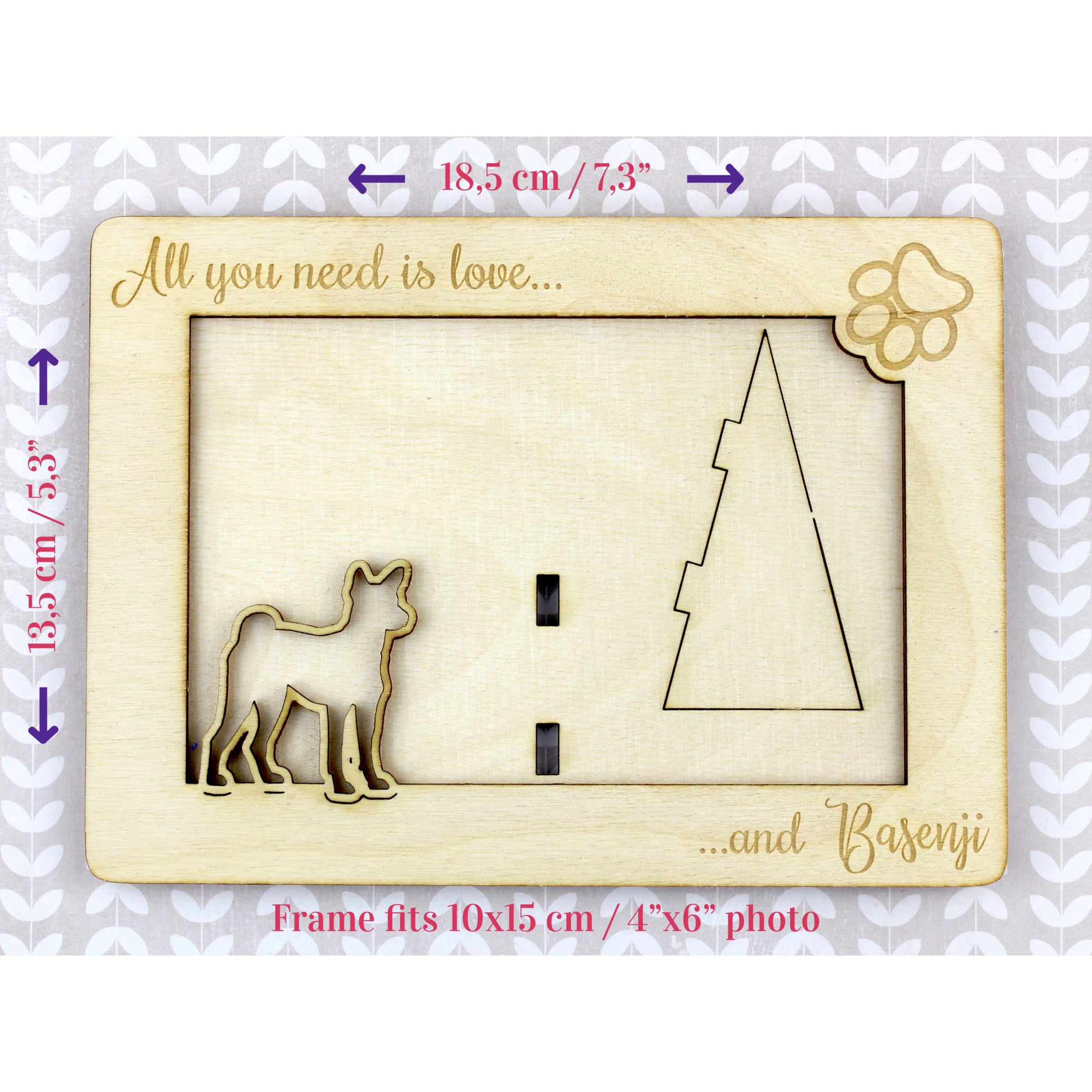 Basenji, African bush dog, Congo dog - Photo frame, engraved wooden frame, a lovely gadget for the dog lover by Art-Dog