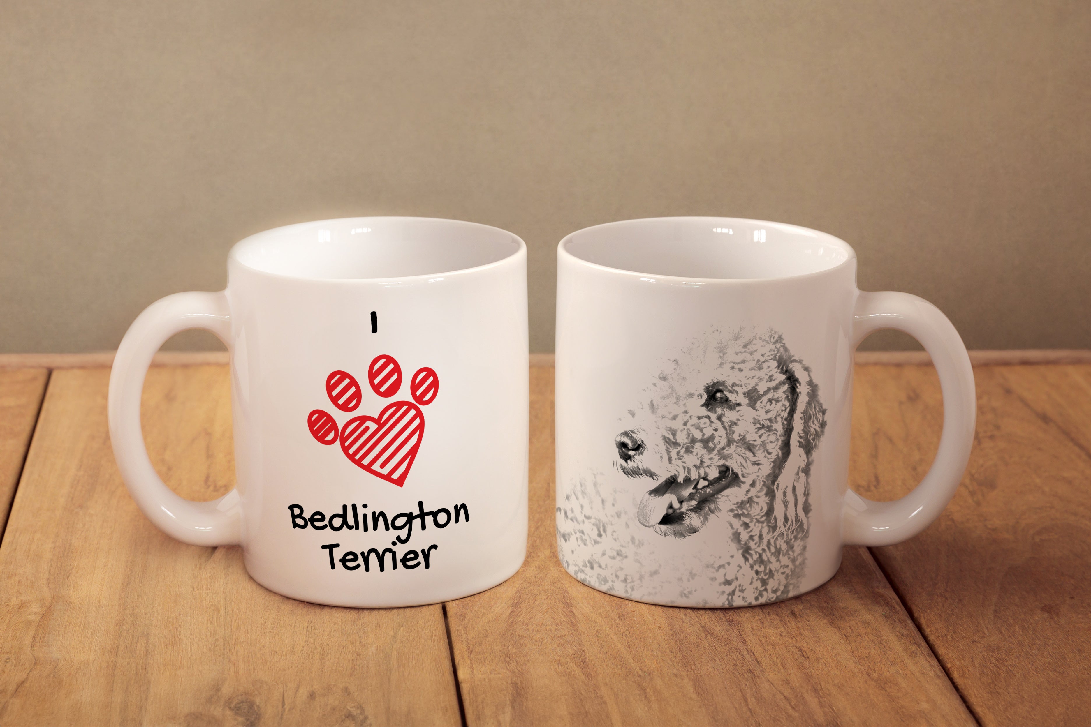 Bedlington Terrier, Rothbury Terrier, Rodbery Terrier - cup with a dog, cute cup with graphics, a gift with your photo from the Art-Dog brand