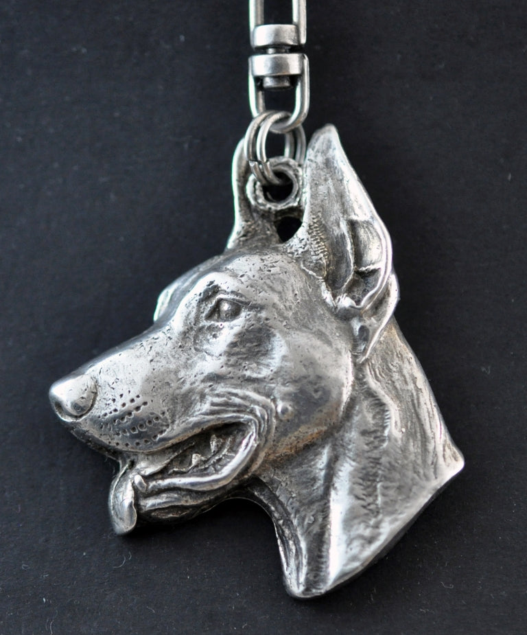 Dobermann, Doberman Pinscher, Dobie I - Silver-plated key ring with a dog in a gift box, handbag decoration, backpack pendant by Art-Dog brand