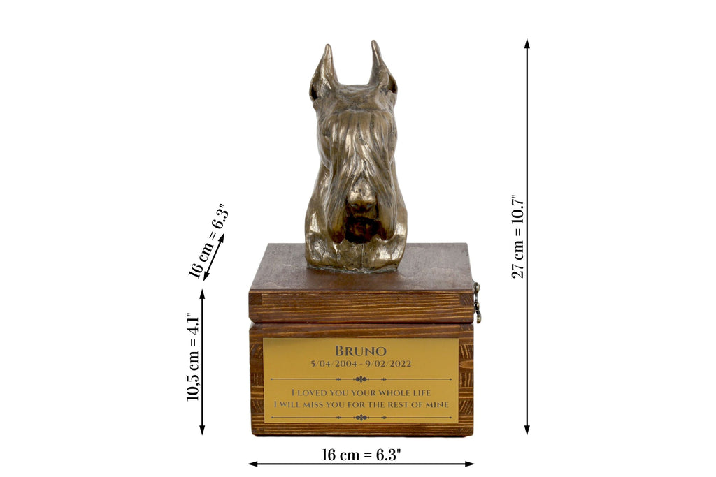 Schnauzer I - urn for dog ashes with a statuette, small urn for a dog, personalized urn with a bust of a dog by Art-Dog brand