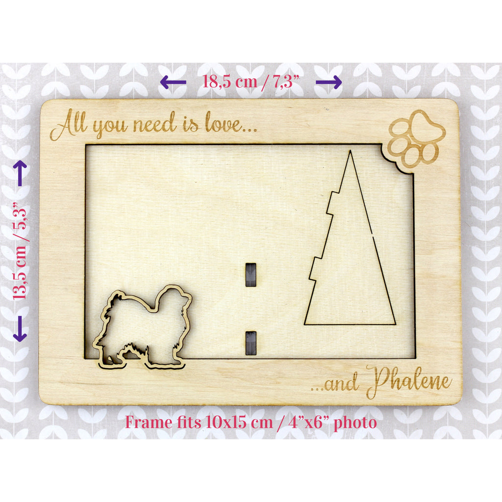 Papillon, Continental Toy Spaniel, Butterfly dog I - Photo frame, engraved wooden frame, a lovely gadget for the dog lover by Art-Dog