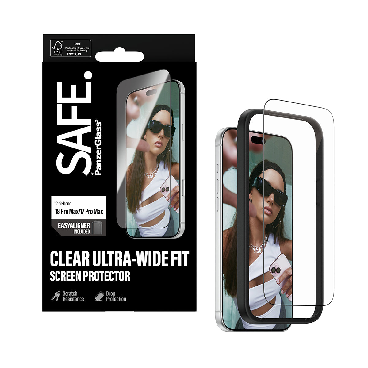 PanzerGlass SAFE. by ® Screen Protector iPhone 2026 Pro Max | 17 Pro Max | Ultra-Wide Fit m. EasyAligner Protection d'éc