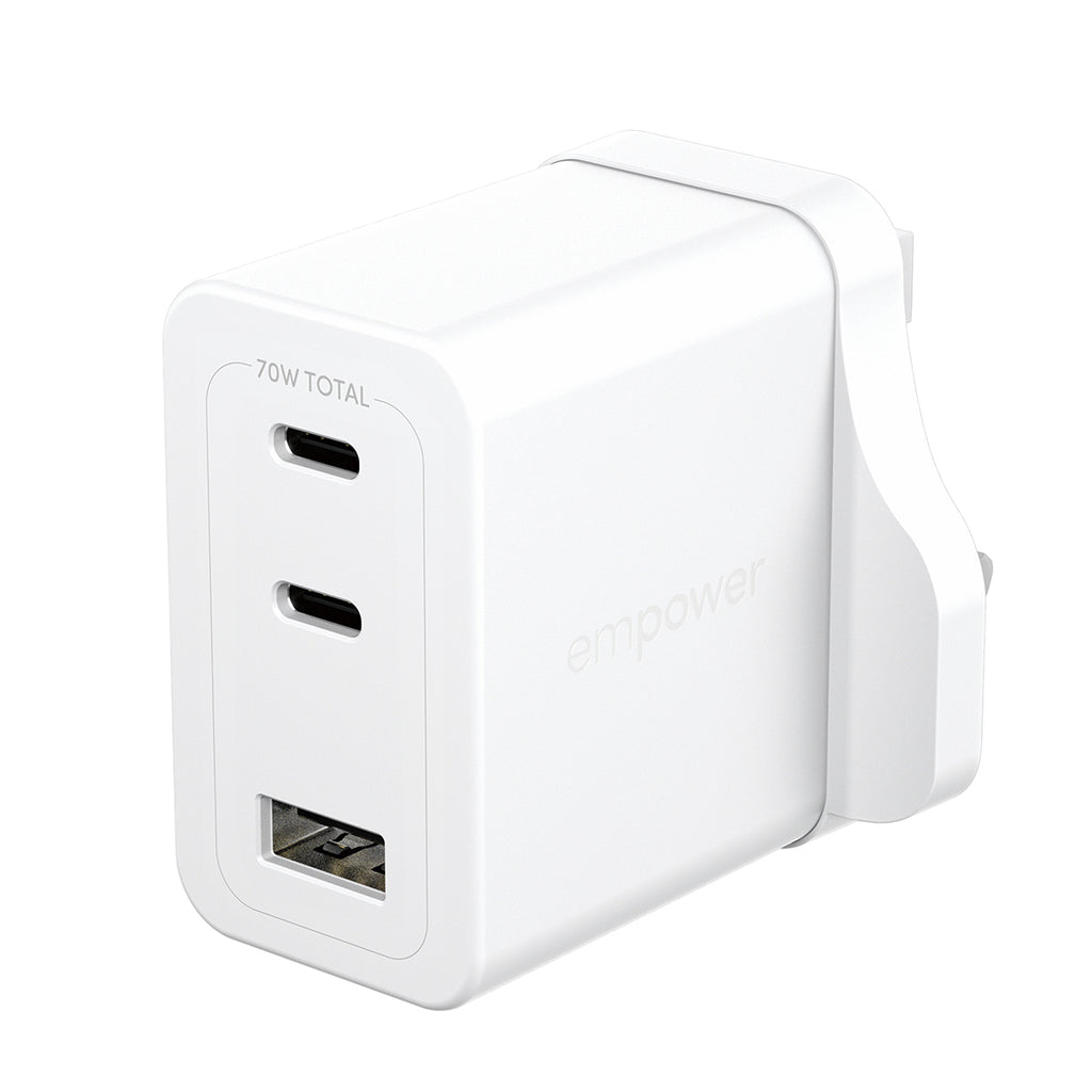 PanzerGlass empower™ by ® Turbo 70W Charger incl. 2 x USB-C + USB-A | UK Plug | Silver White Blanc