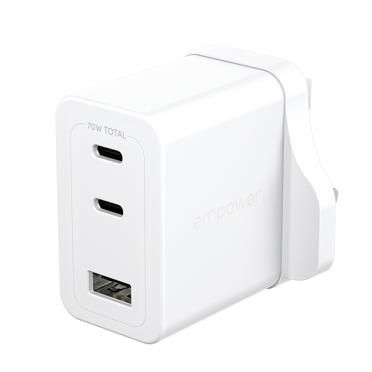 PanzerGlass empower™ by ® Turbo 70W Charger incl. 2 x USB-C + USB-A | UK Plug | Silver White Blanc