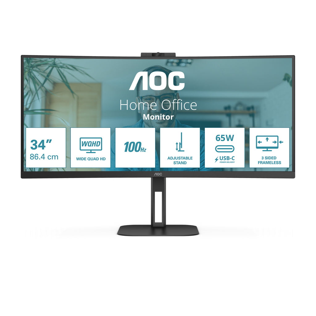 AOC V5 CU34V5C/BK/23 écran plat de PC 86,4 cm (34") 3440 x 1440 pixels Wide Quad HD LED Noir
