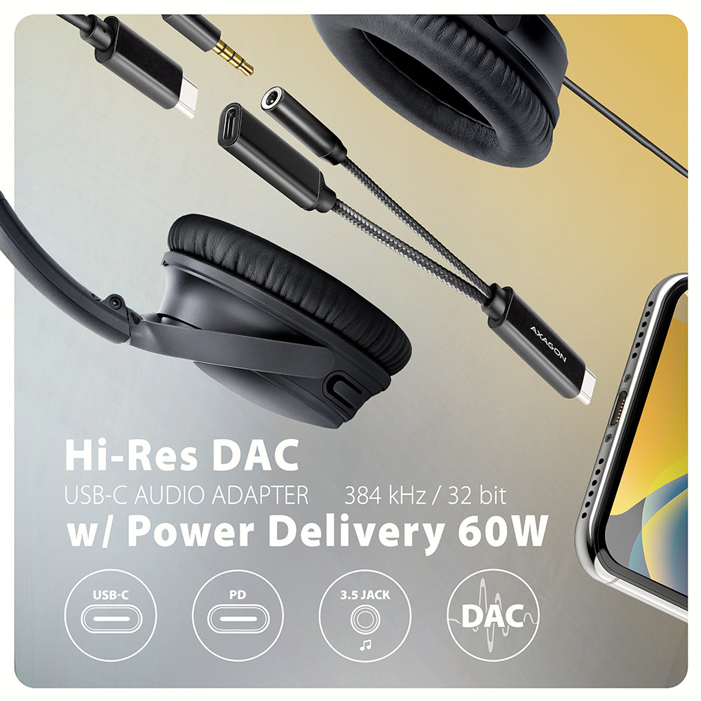 Axagon ADA-HCPD câble audio 0,1 m USB-C, 3.5 mm USB-C Noir - vue 2