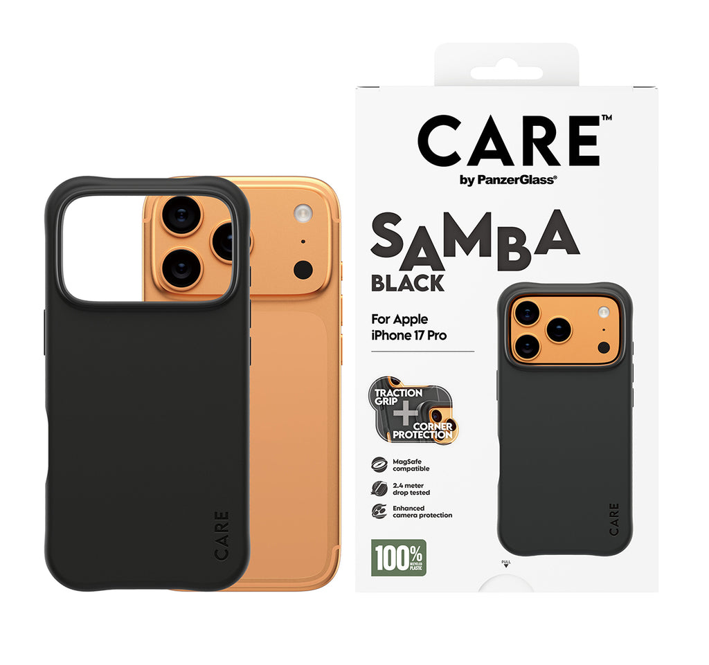 PanzerGlass CARE Samba Case Noir avec MagSafe pour iPhone 17 Pro, Coque de Protection