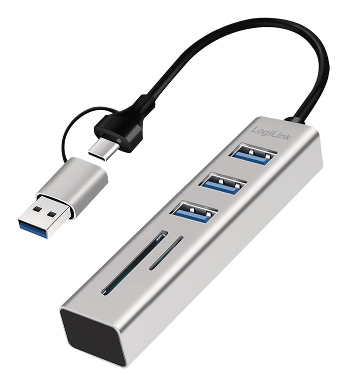 LogiLink UA0445 Hub USB 3.2 Gen 1 Type-A et Type-C, Lecteur SD/MicroSD, 5000 Mbit/s, Gris