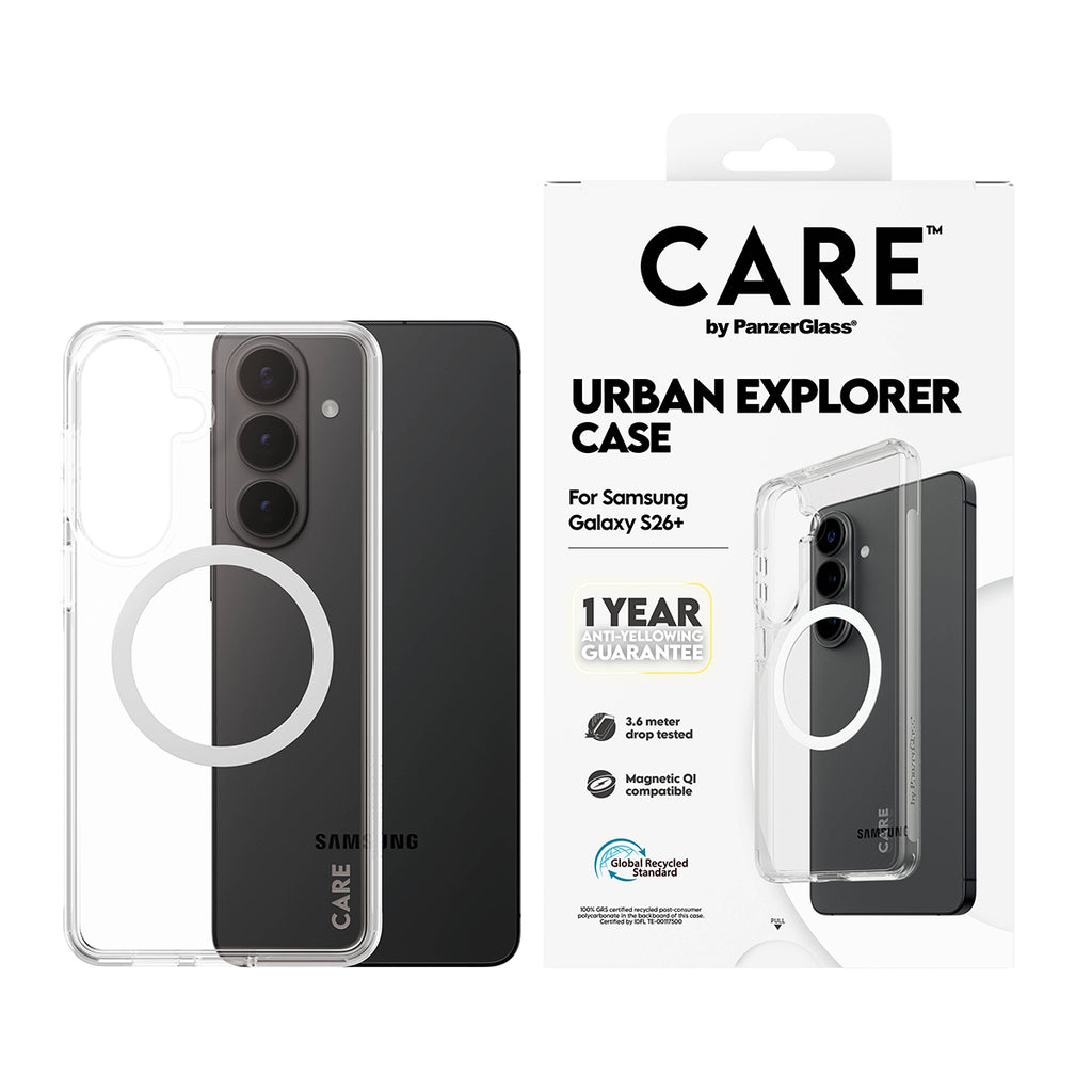 PanzerGlass CARE Urban Explorer Coque Transparente avec Qi pour Samsung Galaxy S26+