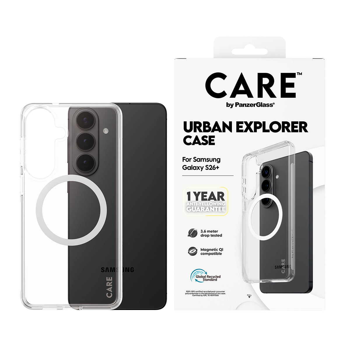 PanzerGlass CARE Urban Explorer Coque Transparente avec Qi pour Samsung Galaxy S26+