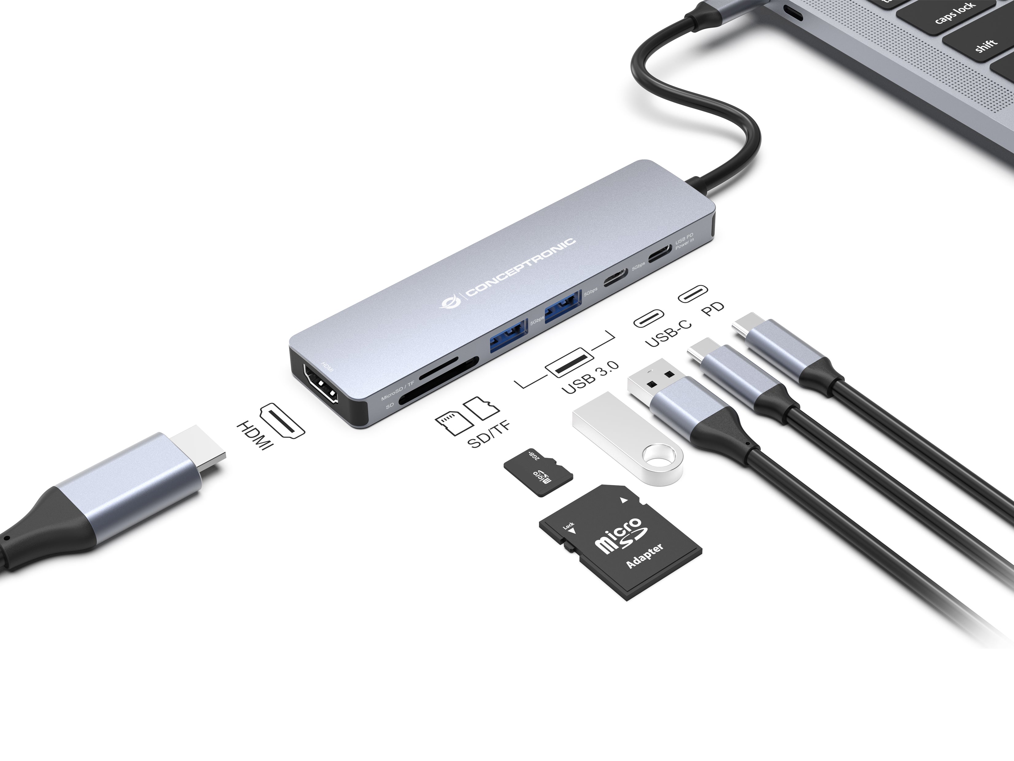 Conceptronic DONN28G Avec fil USB 3.2 Gen 1 (3.1 Gen 1) Type-C Gris