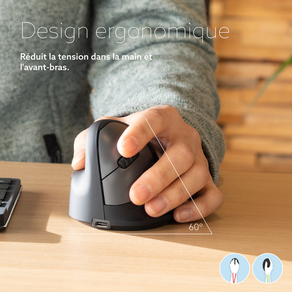 R-Go Tools Souris Ergonomique HE Break, Gaucher, Taille Medium (165-185 mm), Bluetooth, Noir