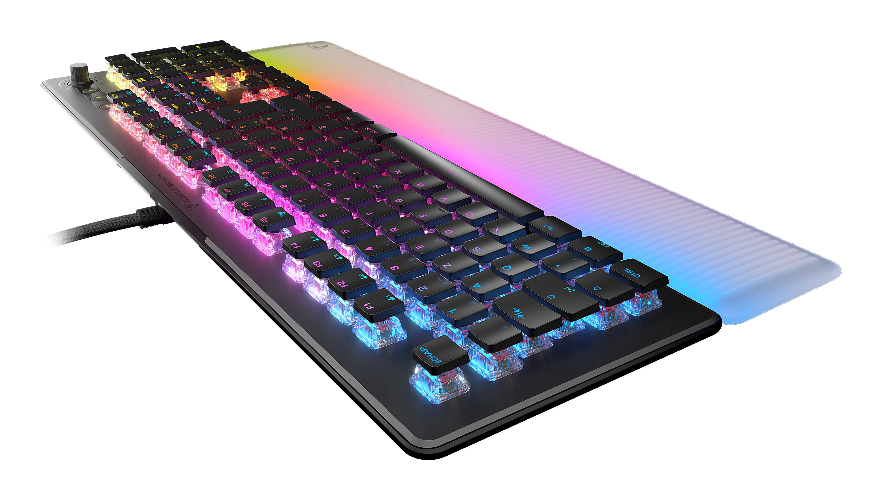 Turtle Beach Vulcan II Max - Clavier gaming PC optique et mécanique, touches rétro-éclairées RGB personnalisables et repose-poignet, Smart Keys, interrupteurs Titan II linéaires et fluides, plaque en aluminium, durabilité 200 millions de frappes - No