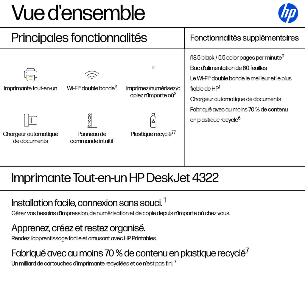 HP DeskJet 4322 Sans fil All-in-One Couleur Imprimante