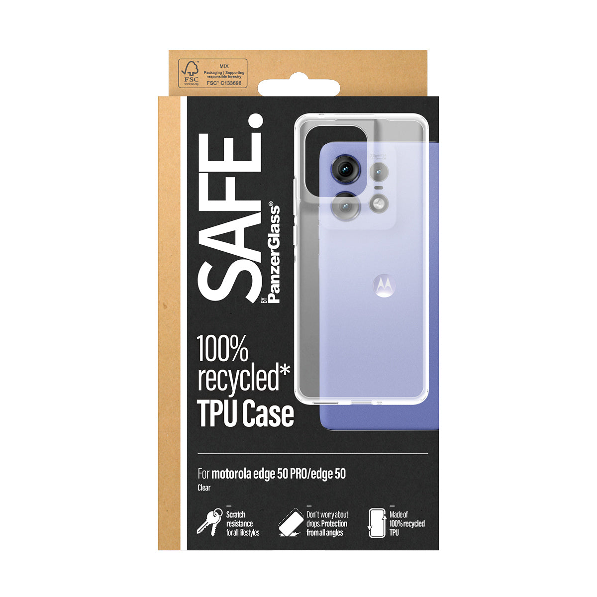 PanzerGlass SAFE. by ® TPU Case Transparent Motorola Edge 50 Pro | Edge 50 coque de protection pour téléphones portables