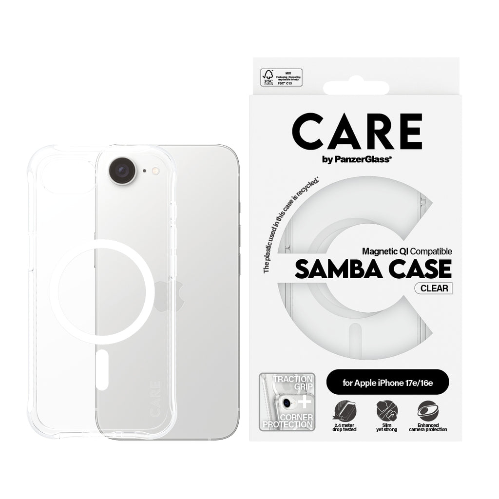 PanzerGlass CARE Samba Case Transparent avec Qi pour iPhone 17e et 16e
